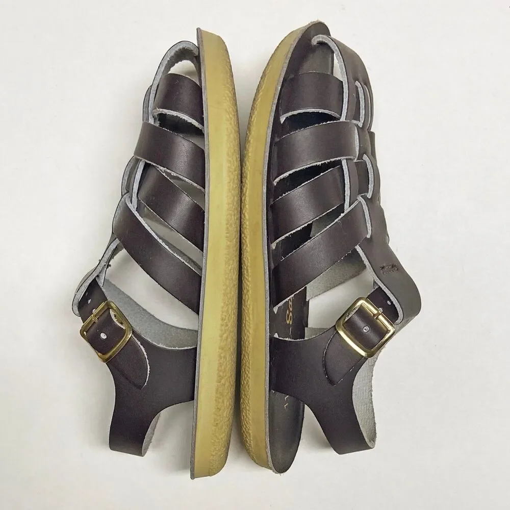 Sun-San Kids' Size 11 Dark Brown Leather Fisherman Sailor Sandals Buckle Closure